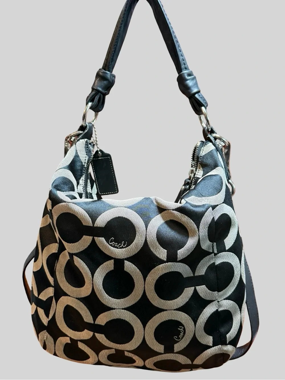 ✨ Vintage Coach Kristin Op Art Sateen Hobo Bag – Black & Silver